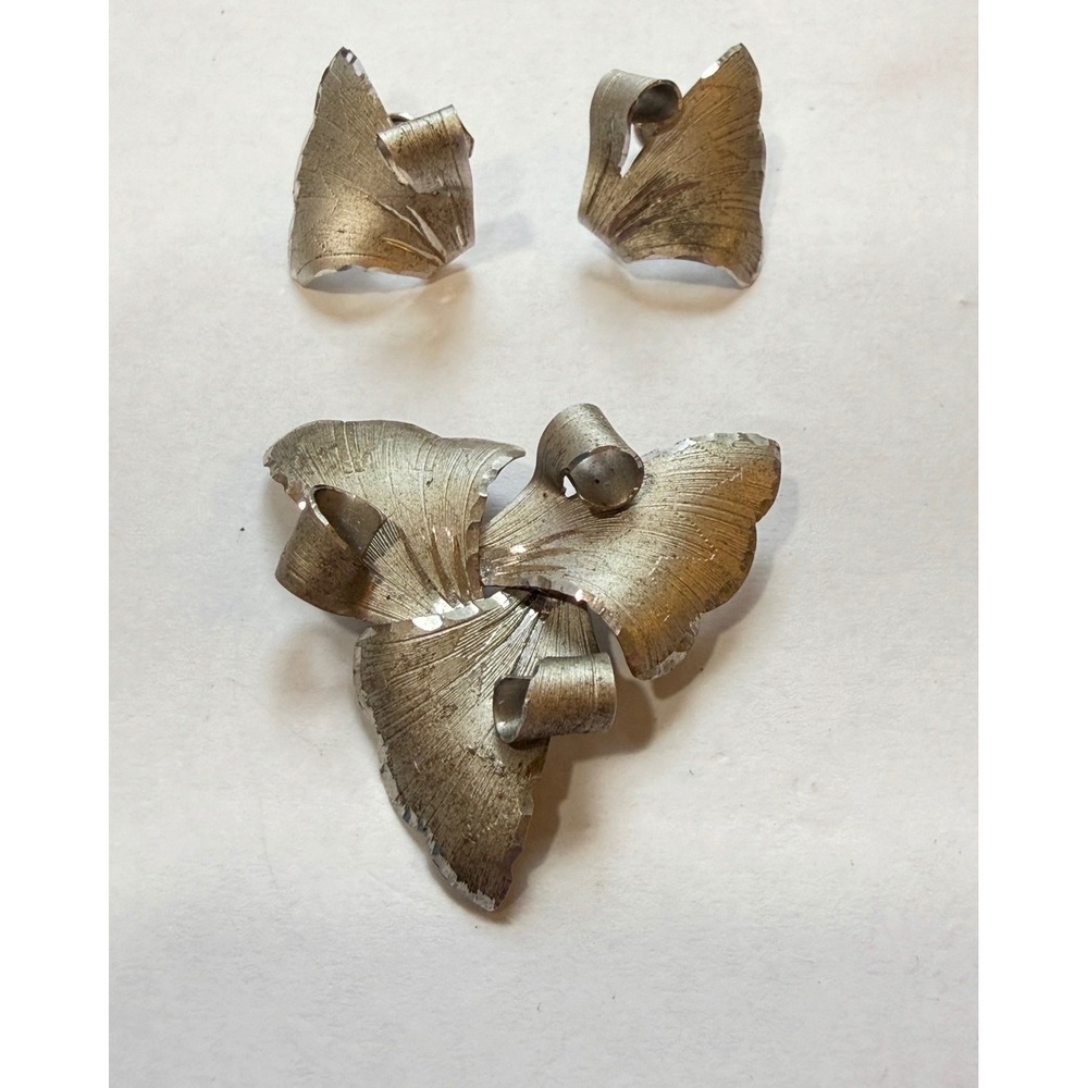 Vintage Sterling Silver TK Signed Pin Brooch & Earrings Jewelry‎ Set